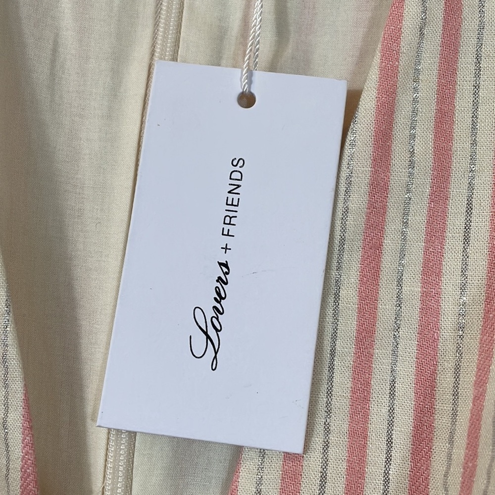 Lovers + Friends Dress XS Blush Pink Stripe Haven NWT Deep V Neckline - Picture 5 of 14